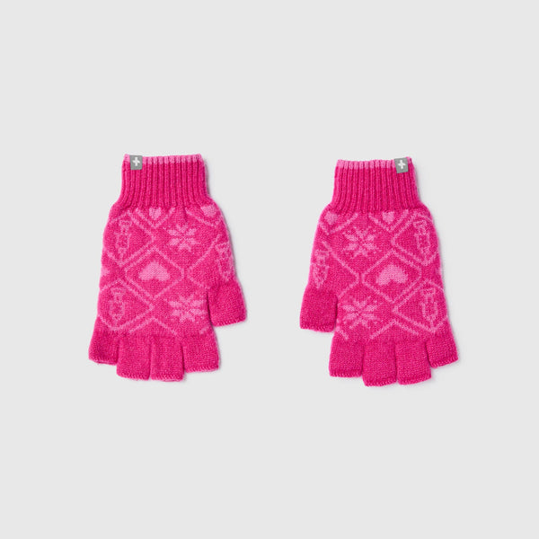 Shocking Pink Fair Isle Knit Fingerless Gloves