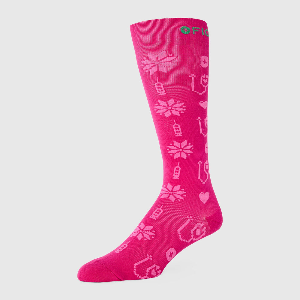men's Shocking Pink Fair Isle - Compression Socks