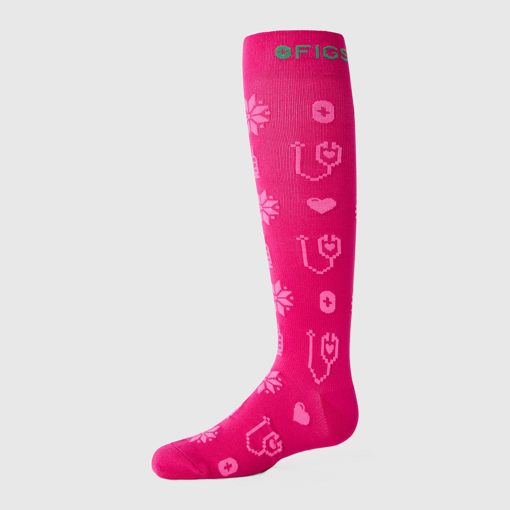women's Shocking Pink Fair Isle Compression Socks
