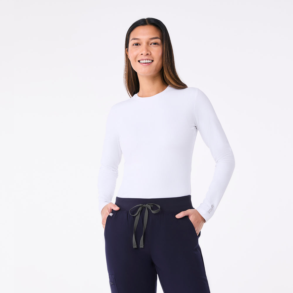 women's White Ribbed Longsleeve - Underscrub