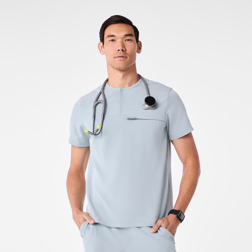 men's Dusty Blue Corfield - Henley Scrub Top