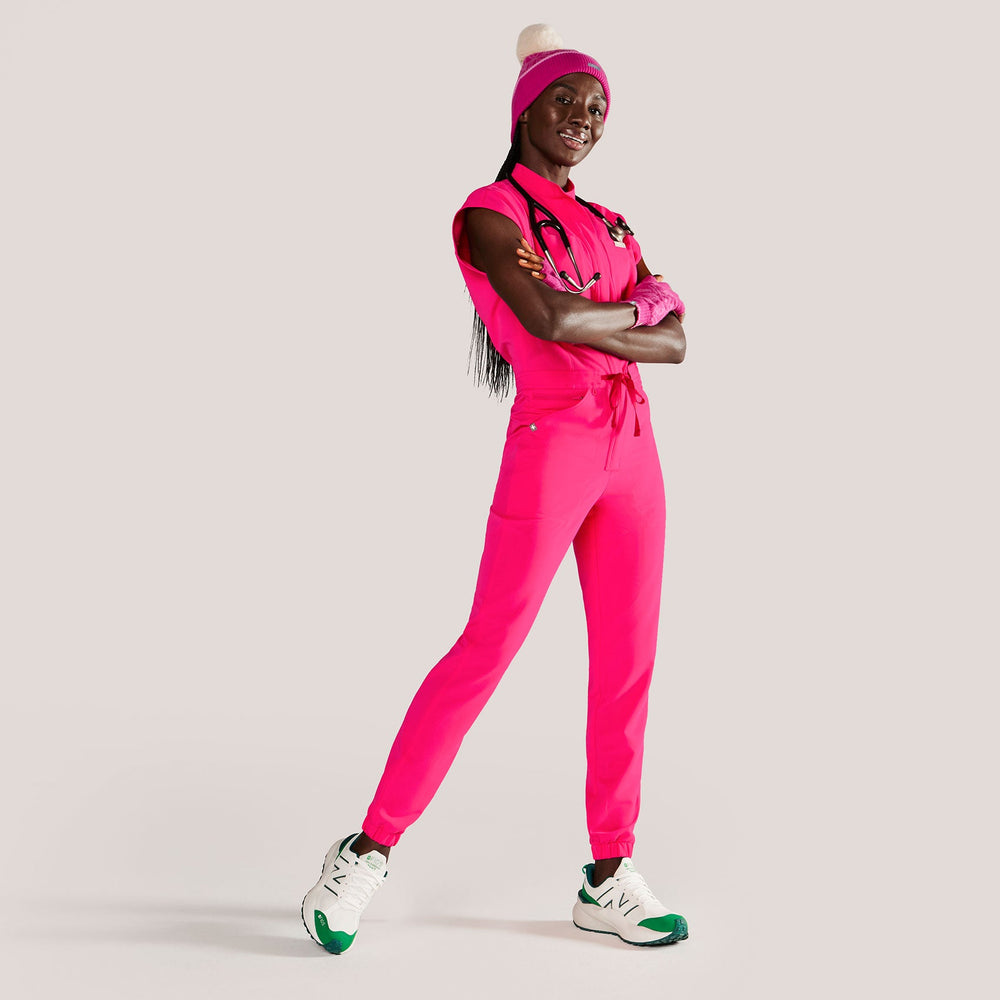 women's Shocking Pink Rafaela Cargo ScrubJumpsuit‚Ñ¢