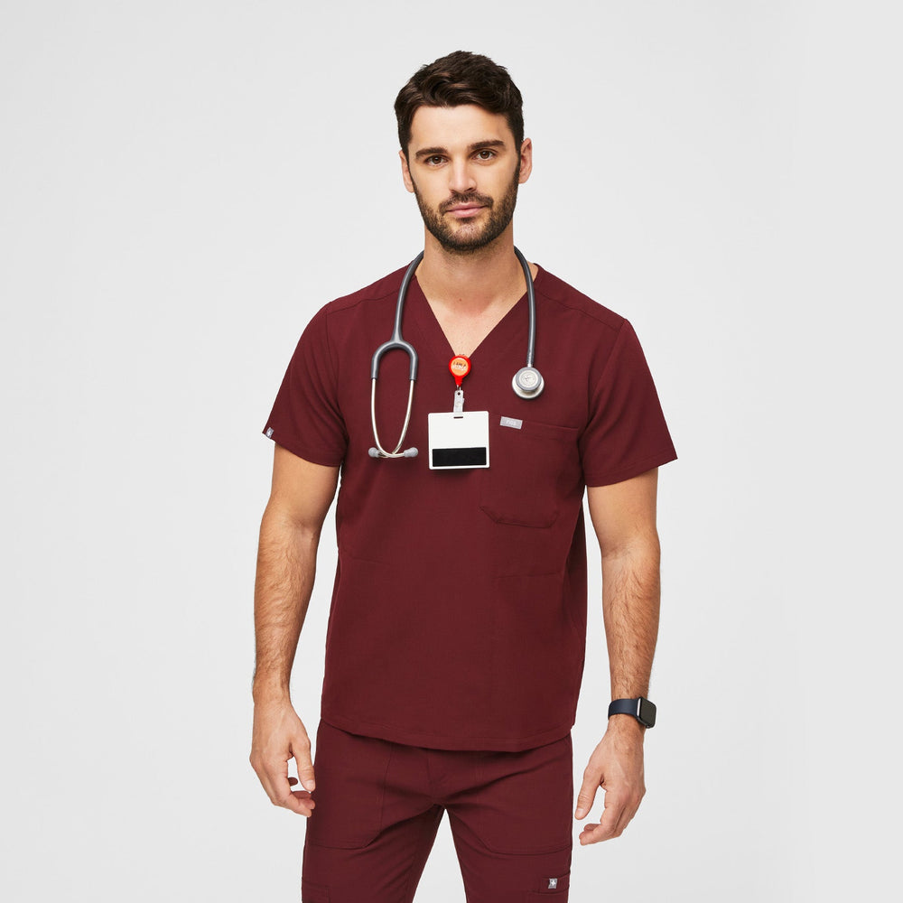 Men's Burgundy Chisec™ - Three-Pocket Scrub Top (3XL - 6XL)