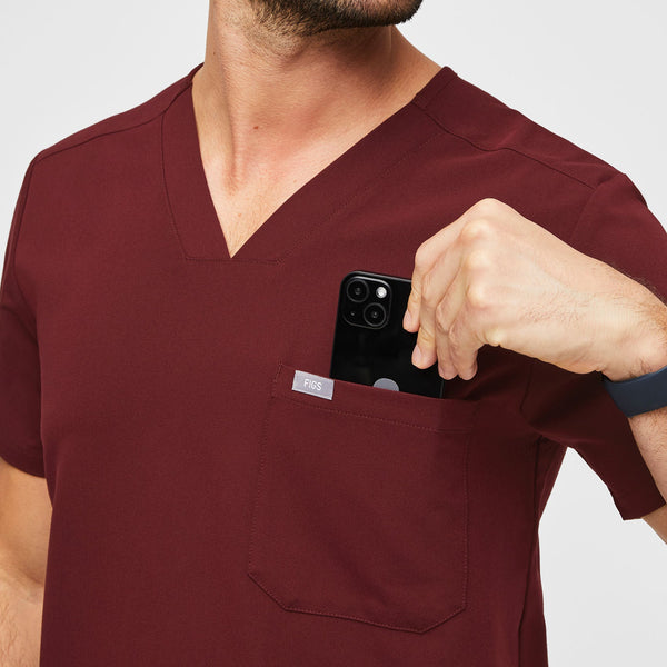 Men's Burgundy Chisec™ - Three-Pocket Scrub Top