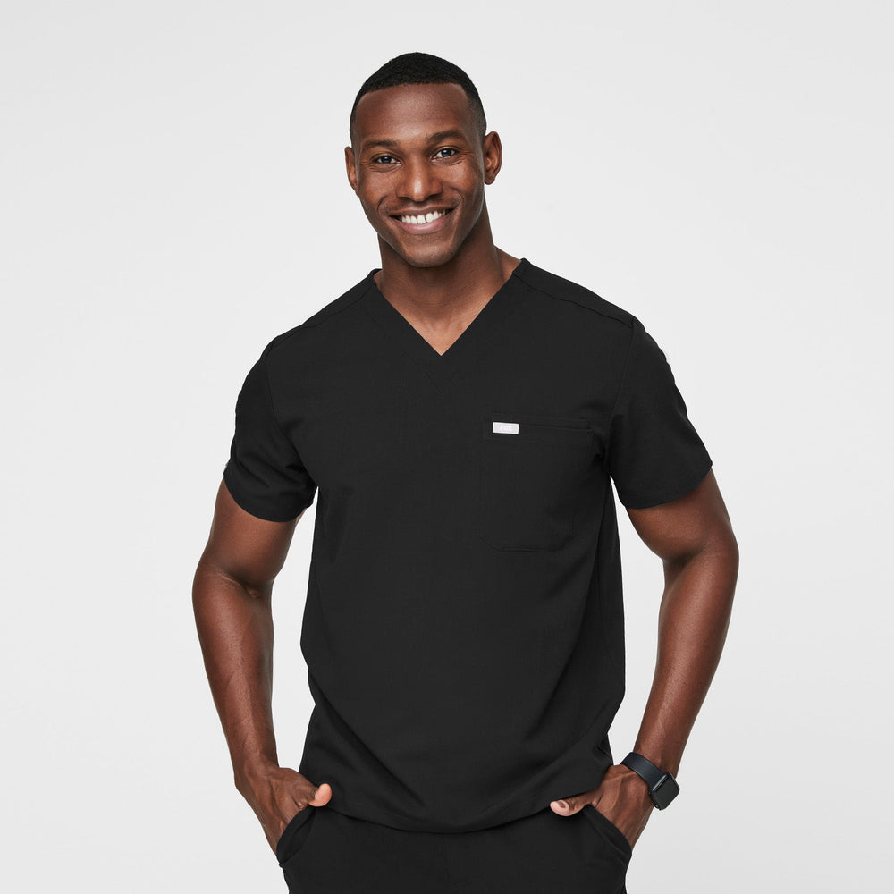 Men's Black Leon™ - Three-Pocket Scrub Top