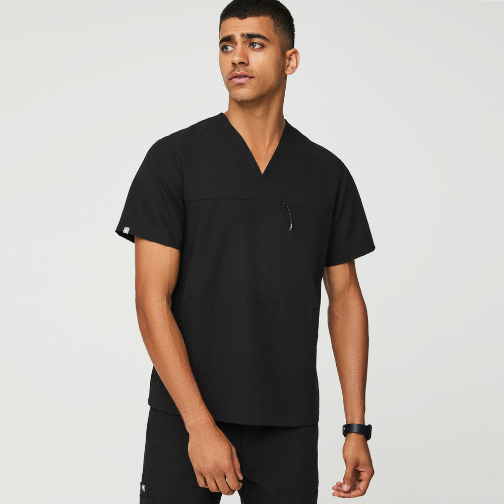 Men's Black Leon - Zip Pocket Scrub Top