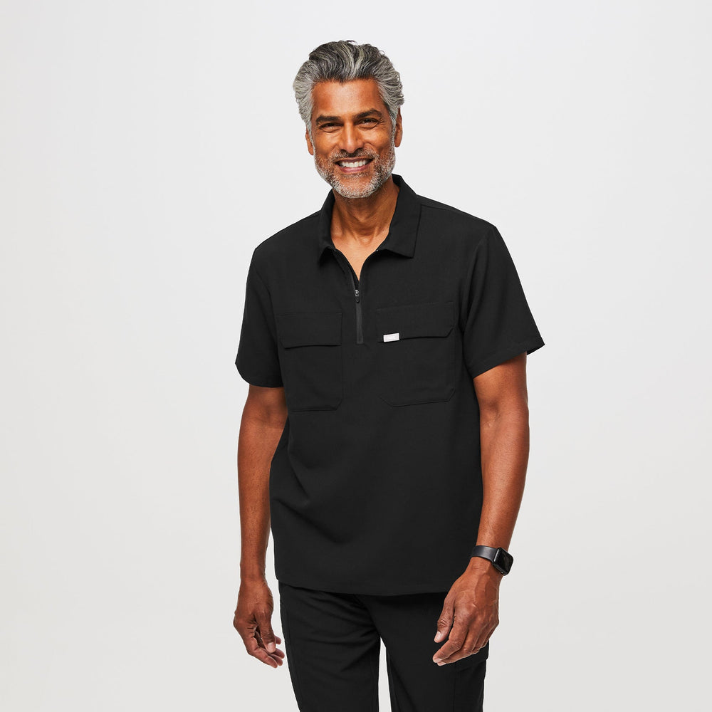 men's Black Lima Shortsleeve Cargo Zip - ScrubPolo™