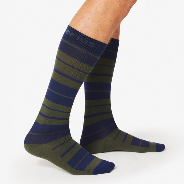 Men's Dark Moss Olive Stripe - Compression Socks