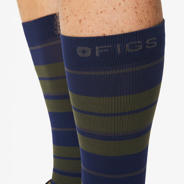 Men's Dark Moss Olive Stripe - Compression Socks