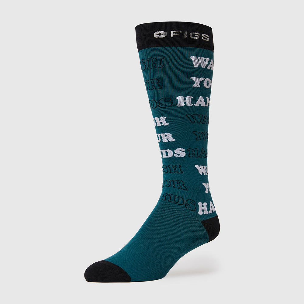 men's Caribbean Blue Wash Your Hands  - Compression Socks