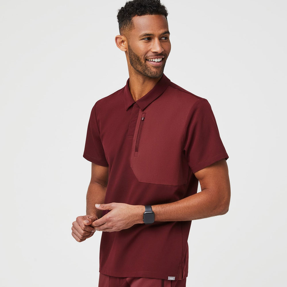 men's Burgundy Dothan - Classic Polo Scrub Top