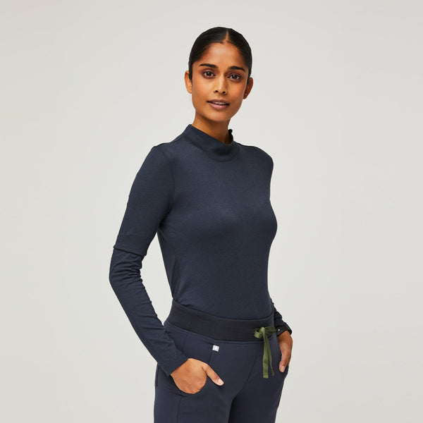 Women's Navy Mock Neck - Longsleeve