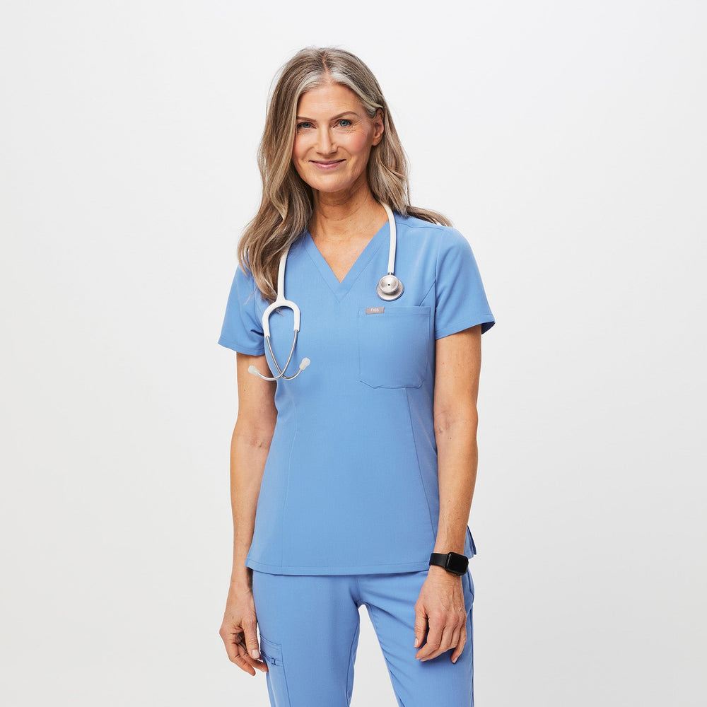 women's Ceil Blue Slim Catarina™ - One-Pocket Scrub Top