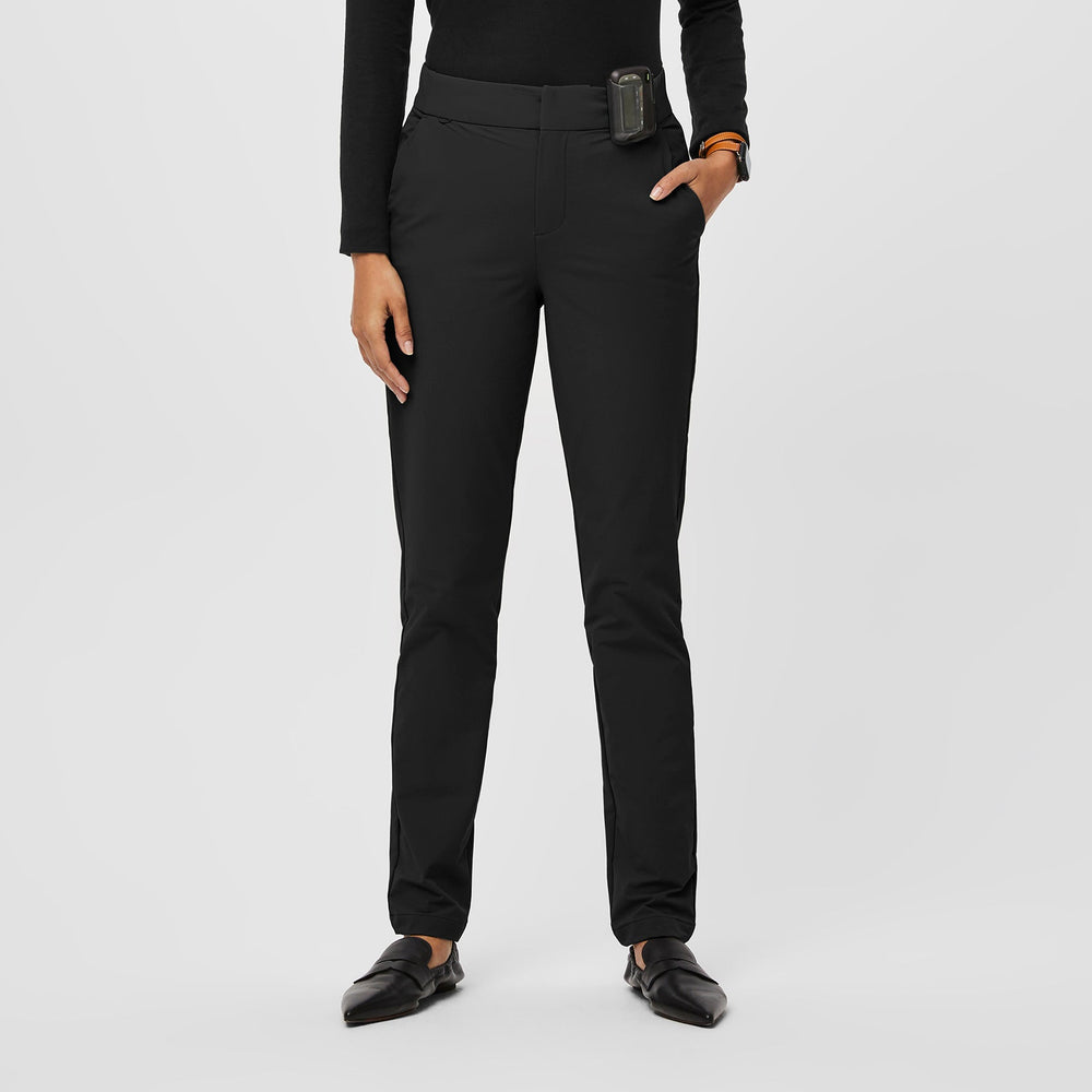 women's Black FIGSPRO™ Skinny Zip Fly - Petite Trouser