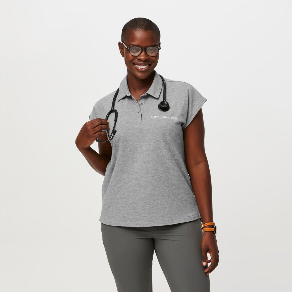 women's Heather Grey FIGSPRO™ Pique Drop Shoulder Polo