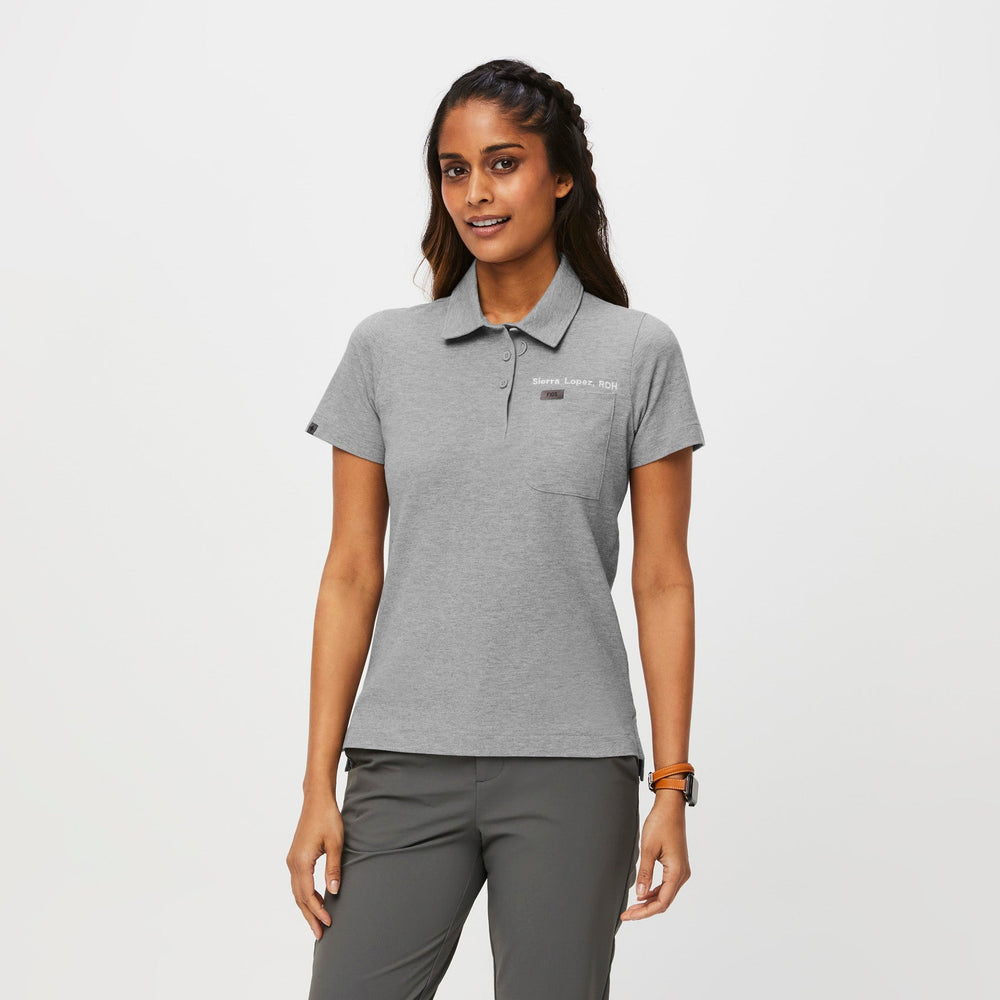 women's Heather Grey FIGSPRO™ Pique - Shortsleeve Polo
