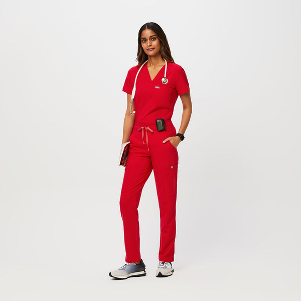 women's Pop Red High Waisted Yola™ - Petite Skinny Scrub Pants (3XL - 6XL)