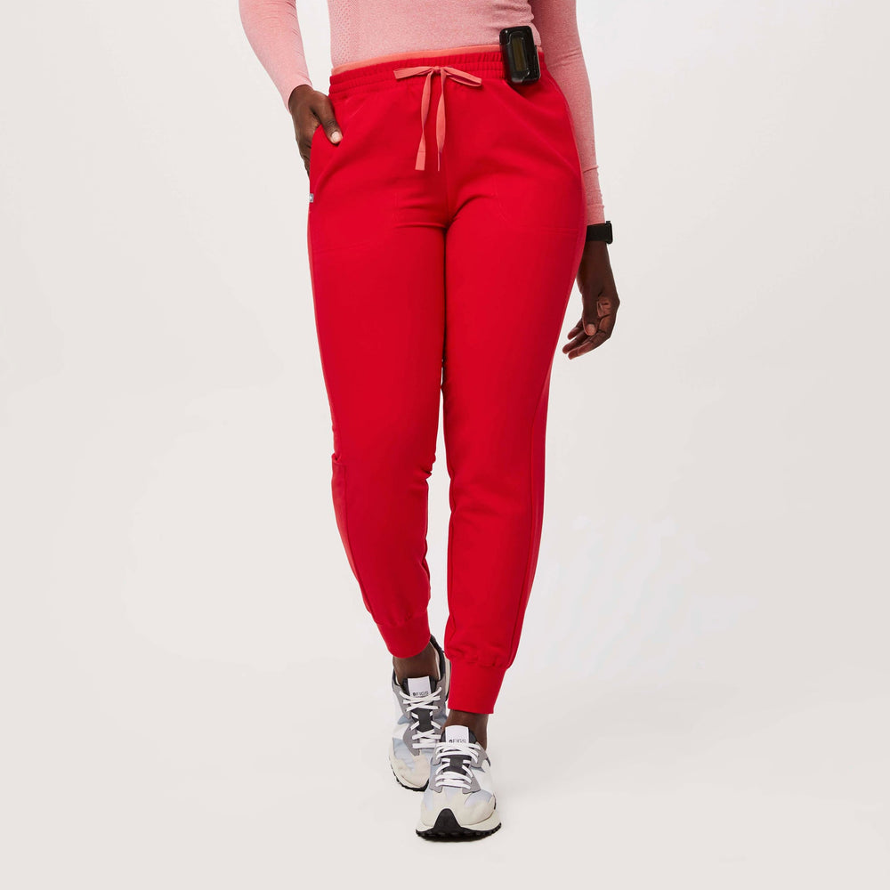 women's Pop Red Mari Skinny Jogger Scrub Pants