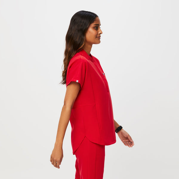 women's Pop Red Montex - Classic Mock Neck Scrub Top