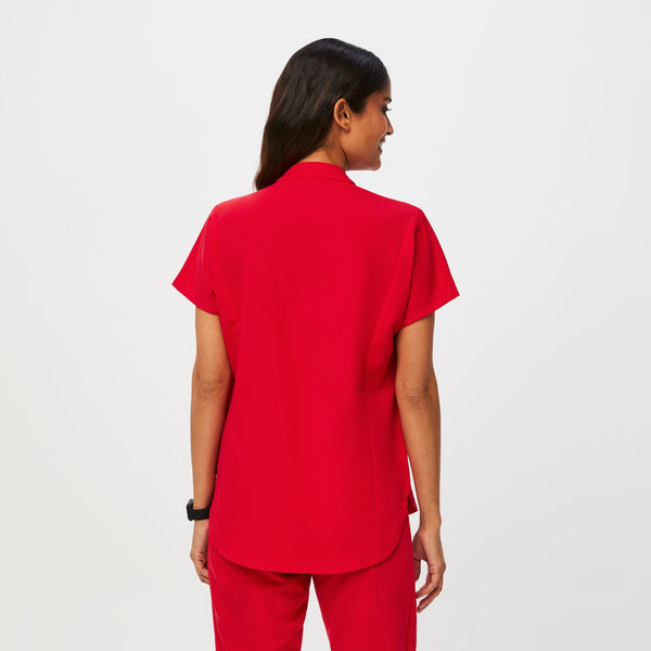 women's Pop Red Montex - Classic Mock Neck Scrub Top