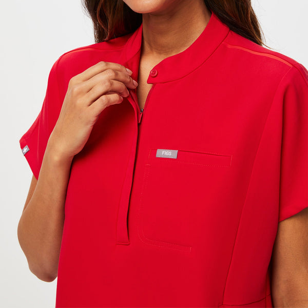 women's Pop Red Montex - Classic Mock Neck Scrub Top