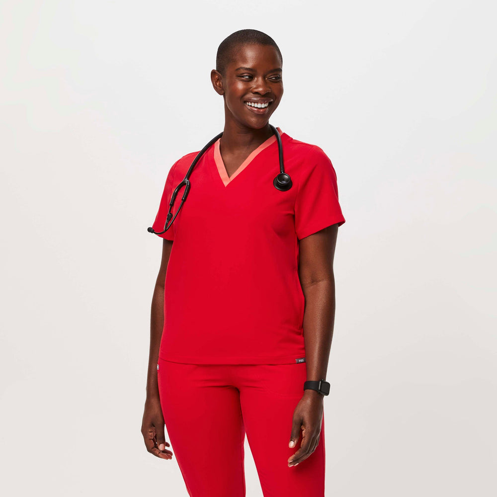 women's Pop Red Oran Slim Scrub Top