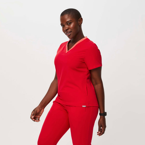 women's Pop Red Oran Slim Scrub Top