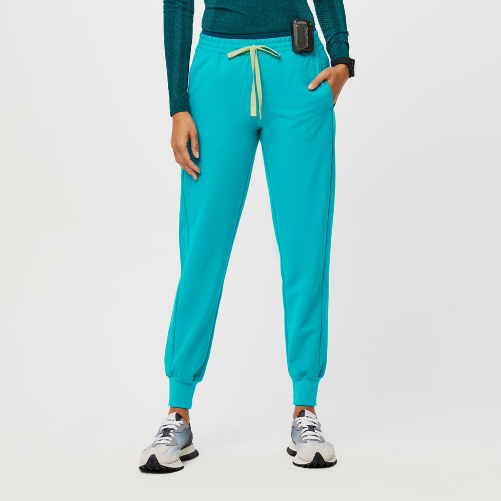 women's Teal Mari Skinny Petite Jogger Scrub Pants