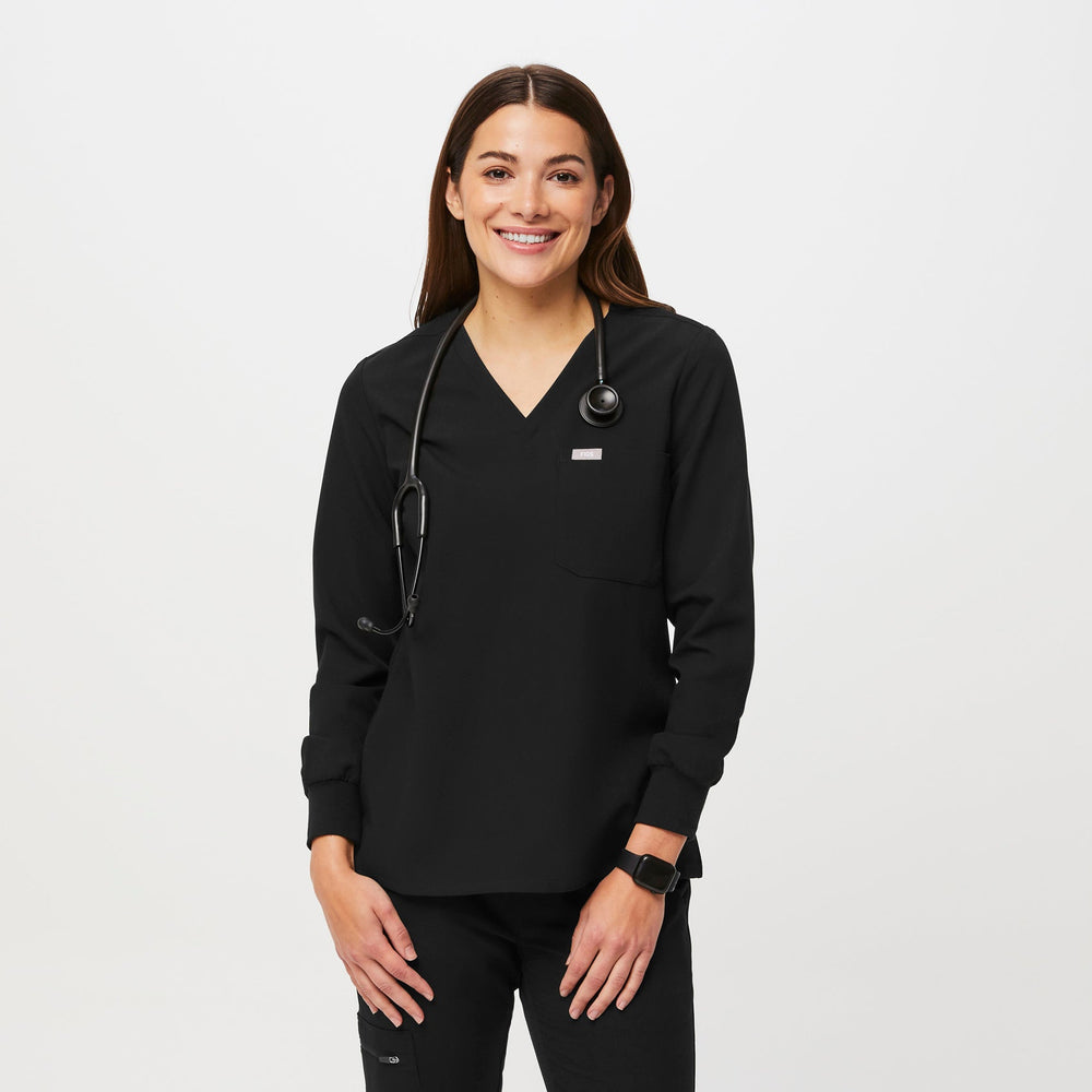 women's Black Longsleeve Catarina™ - One-Pocket Scrub Top