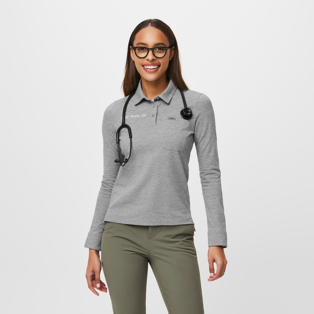 women's Heather Grey FIGSPRO™ Pique Longsleeve Polo