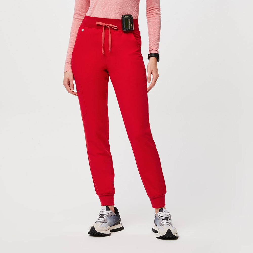 women's Pop Red High Waisted Zamora™ - Jogger Scrub Pants (3XL - 6XL)