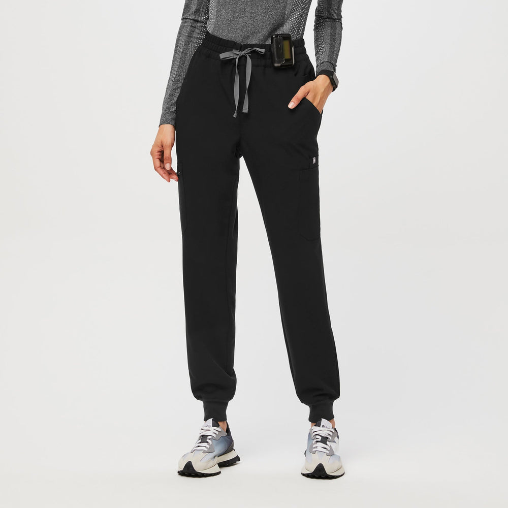 women's Black High Waisted Uman Relaxed - Petite Jogger Scrub Pants