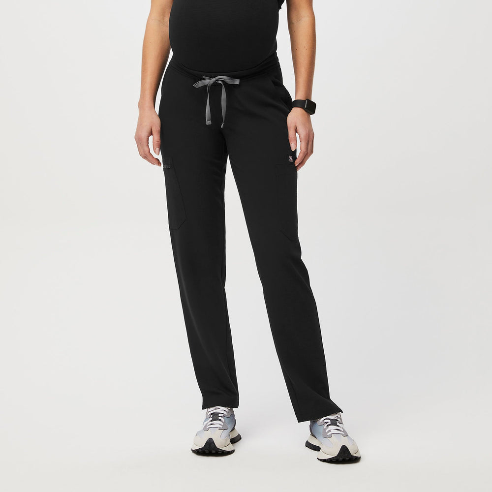 women's Black Yola™ Maternity - Tall Slim Scrub Pants