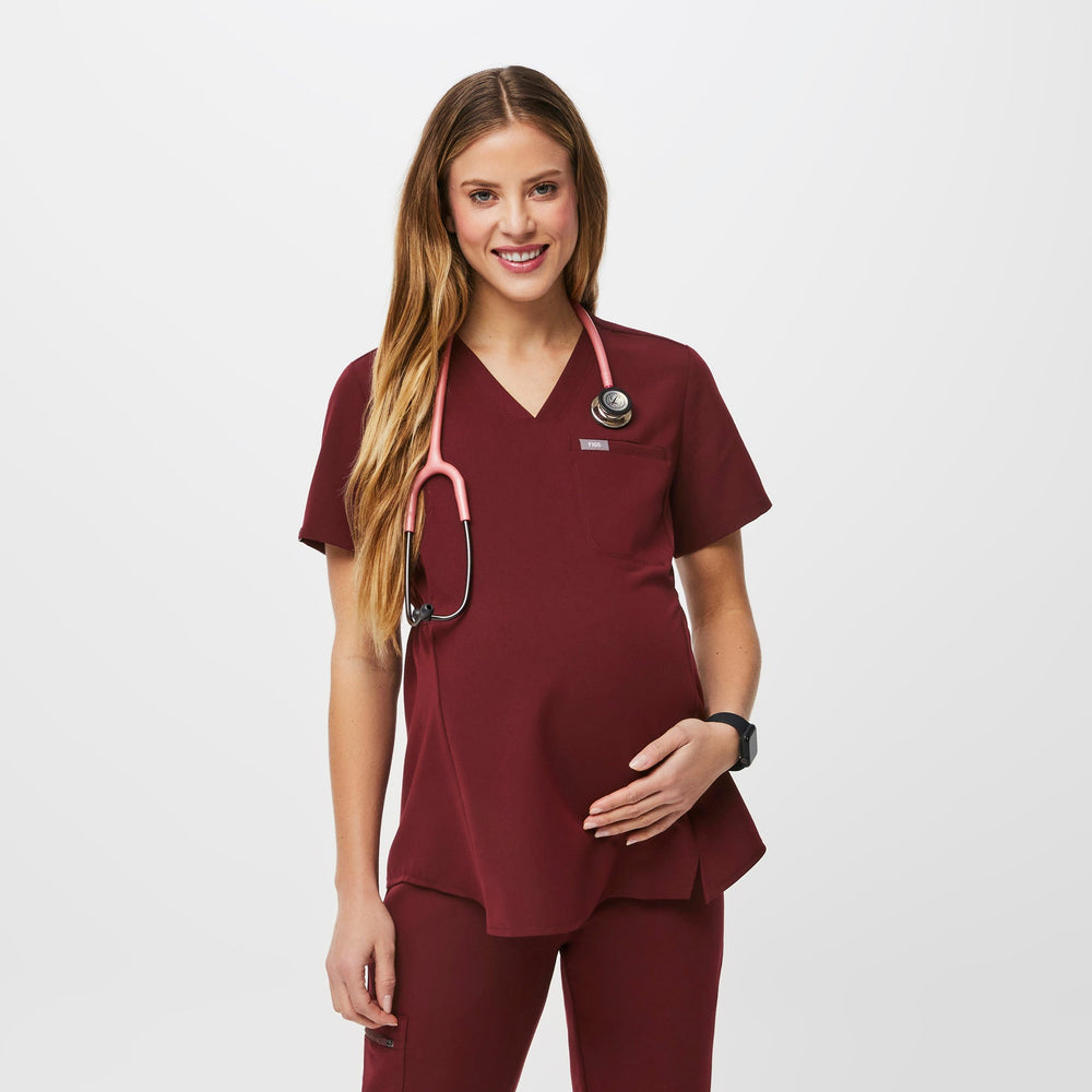 Women's Burgundy Octavia Maternity - Scrub Top