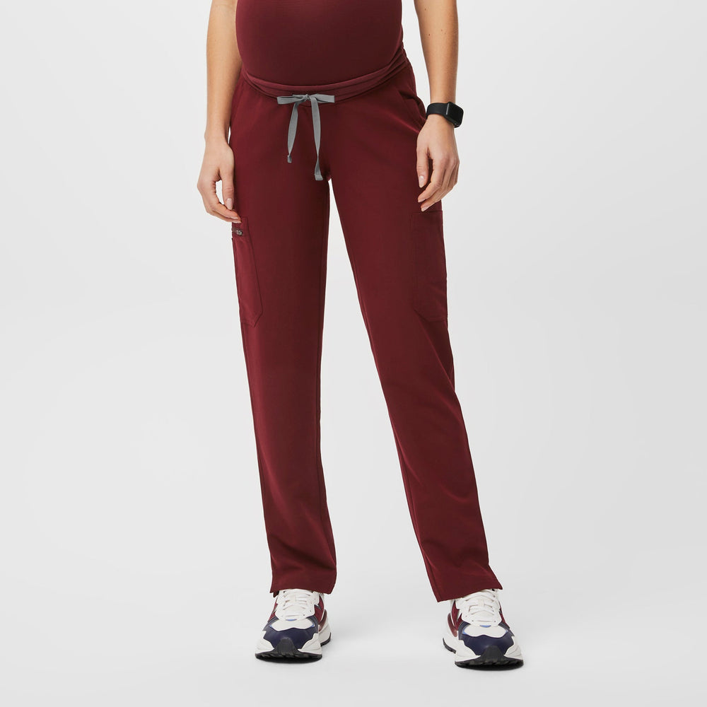 women's Burgundy Yola™ Maternity - Tall Slim Scrub Pants