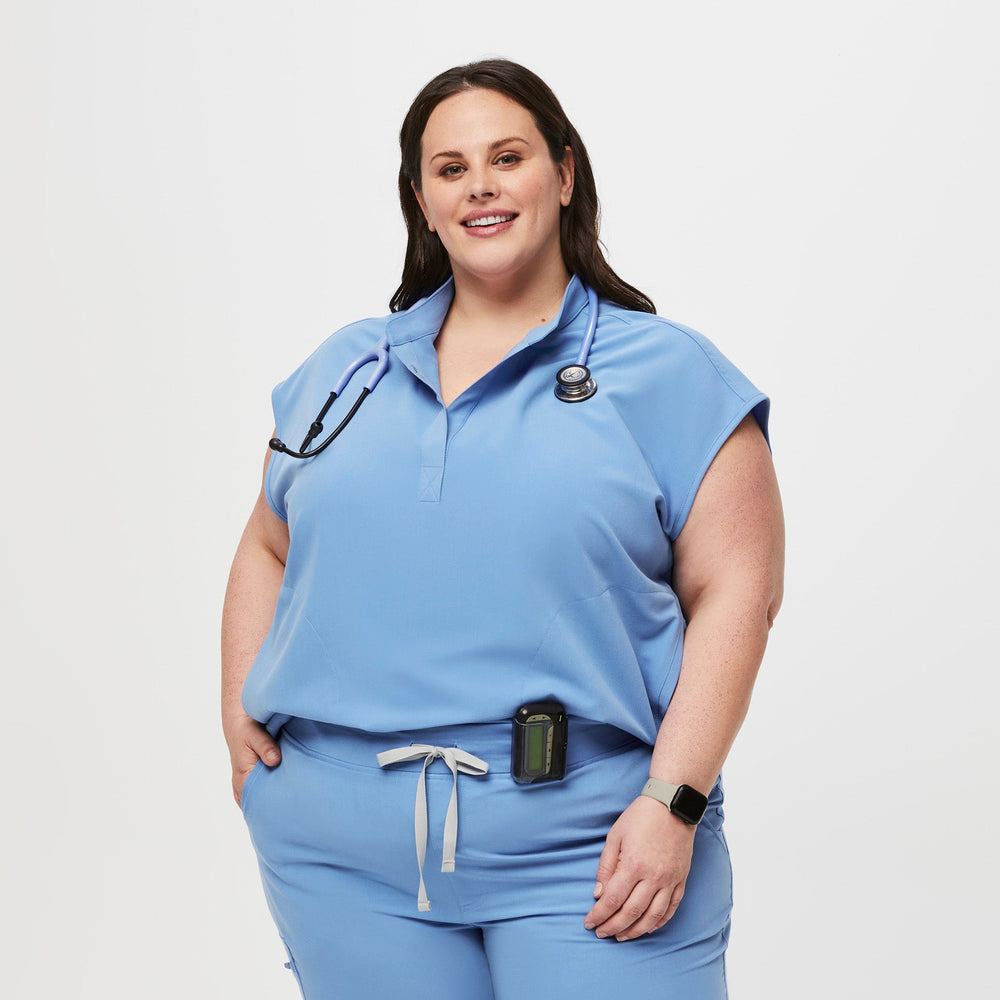 women's Ceil Blue Rafaela™ - Oversized  Scrub Top (3XL - 6XL)