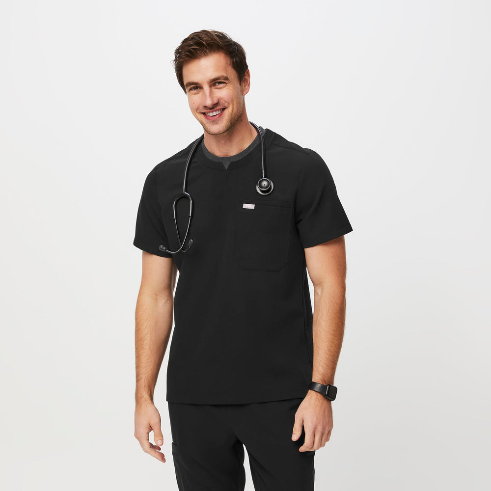 men's Black Bryce Double Collar - Slim Scrub Top