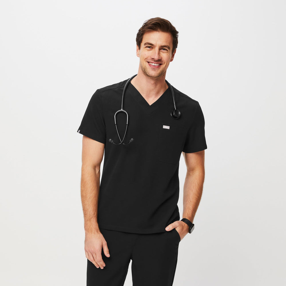 men's Black Slim Leon™ - Three-Pocket Scrub Top