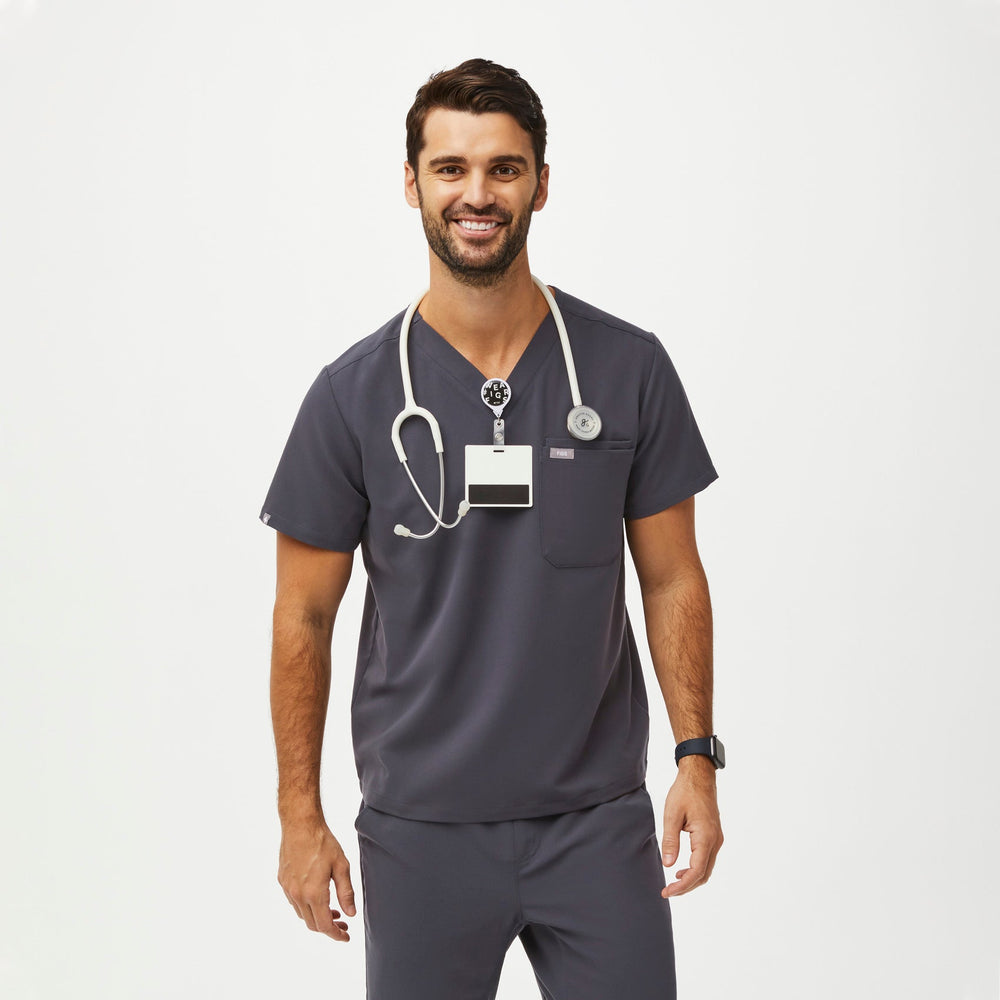 Men's Charcoal Leon™ - Three-Pocket Scrub Top