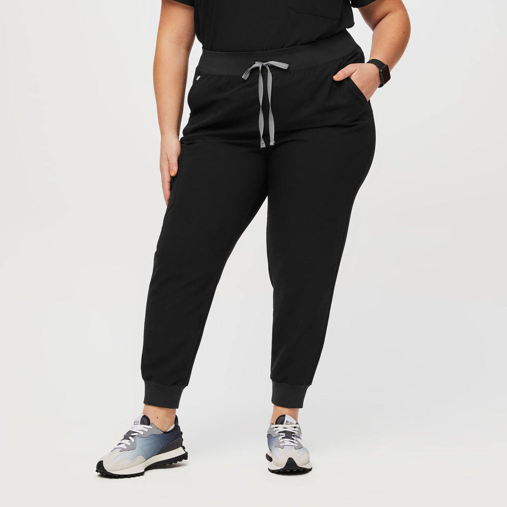 women's Black High Waisted Zamora™ - Petite Jogger Scrub Pants (3XL - 6XL)