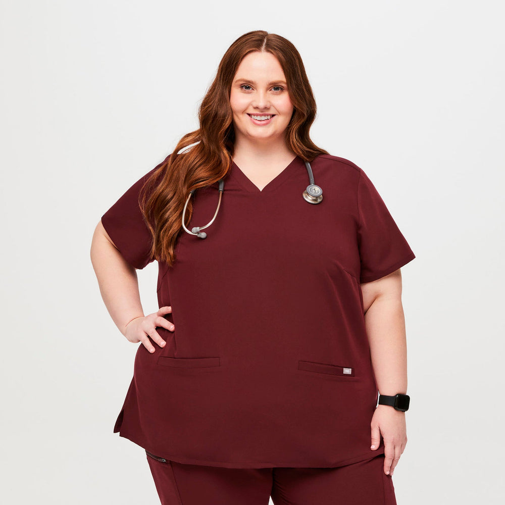 women's Burgundy Casma™- Three-Pocket Scrub Top (3XL - 6XL)
