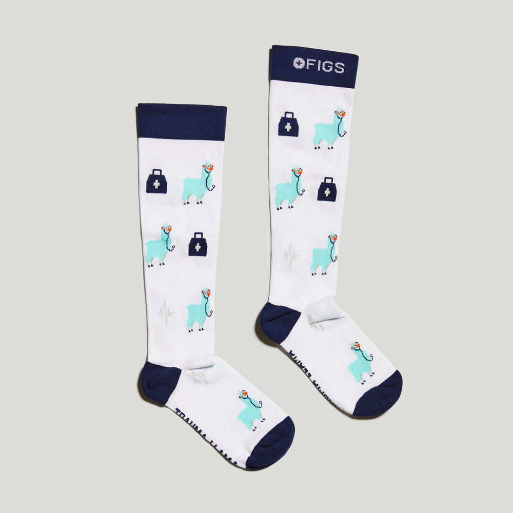 women's White Trauma Llama - Compression Socks