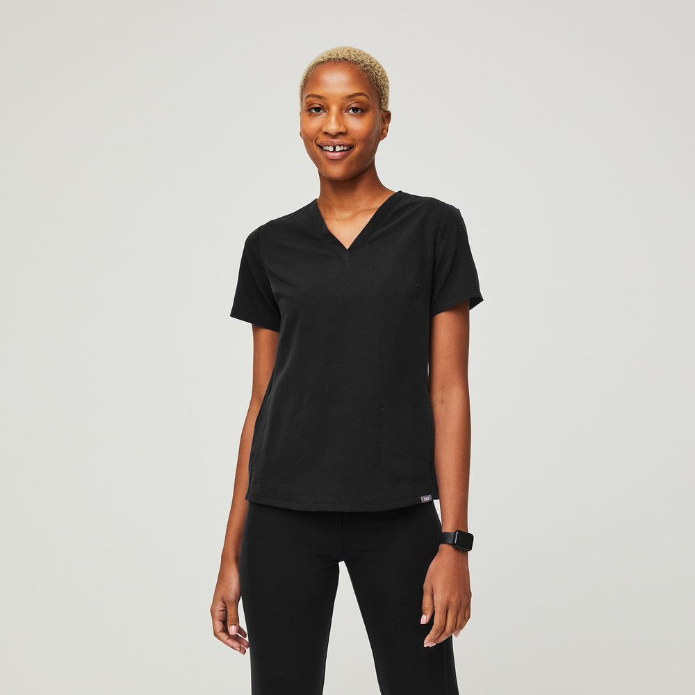 women's Black Auburn - Tailored V-Neck Scrub Top