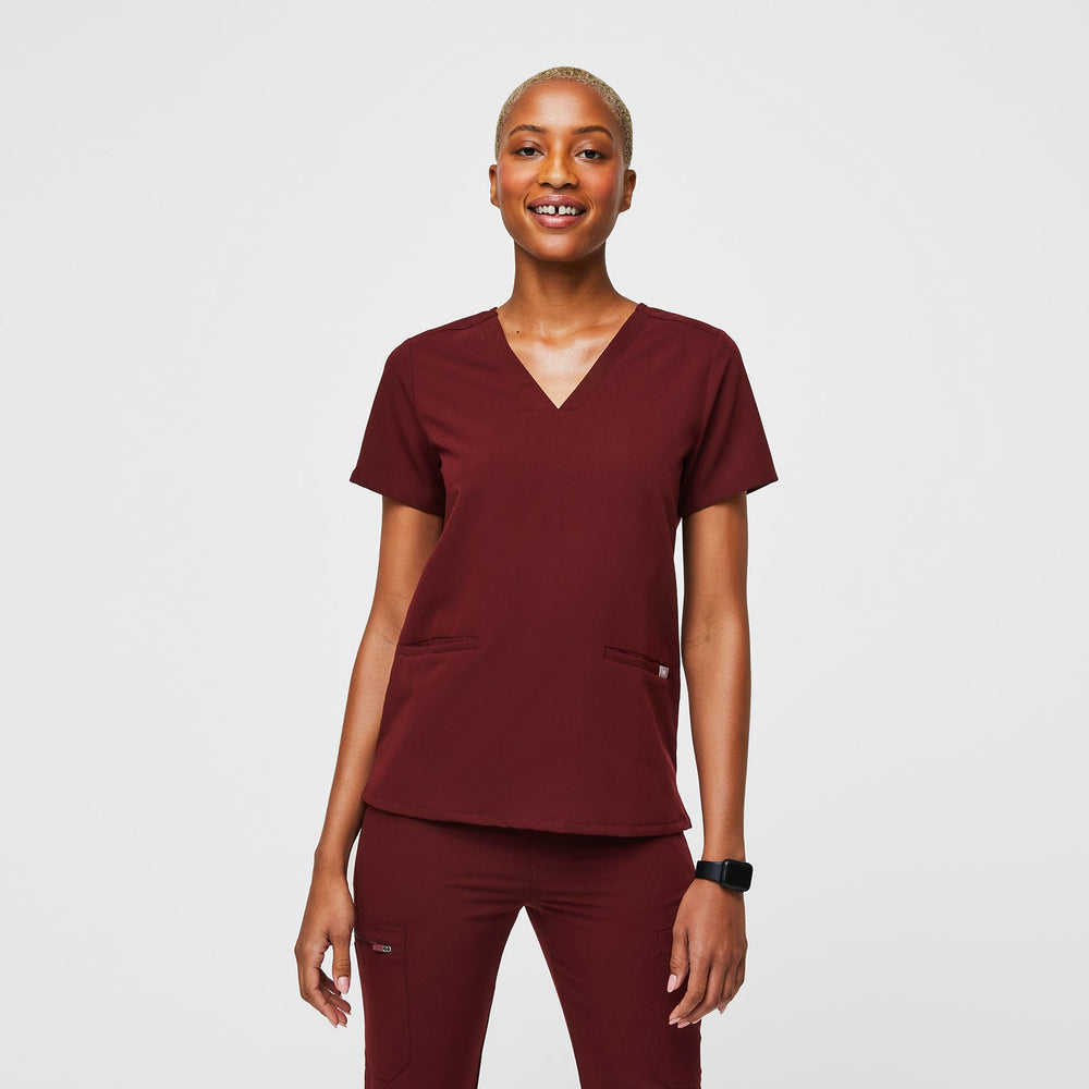 Women's Burgundy Casma™ - Three-Pocket Scrub Top