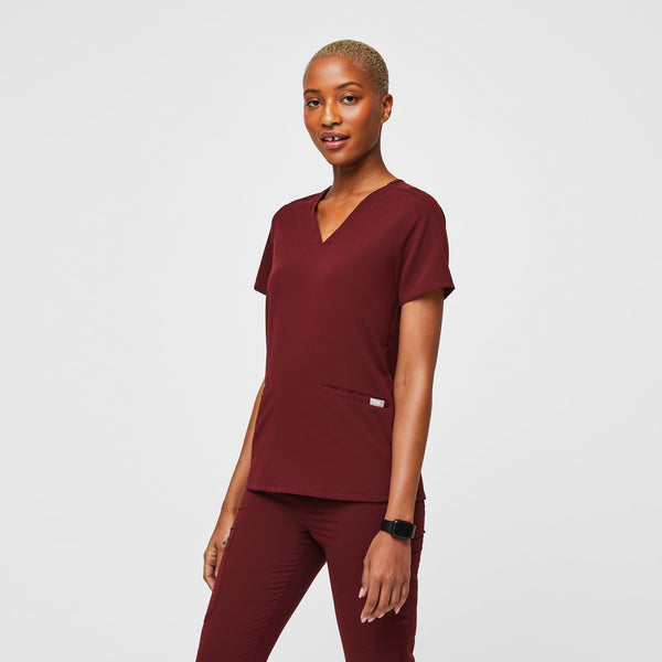 Women's Burgundy Casma™ - Three-Pocket Scrub Top