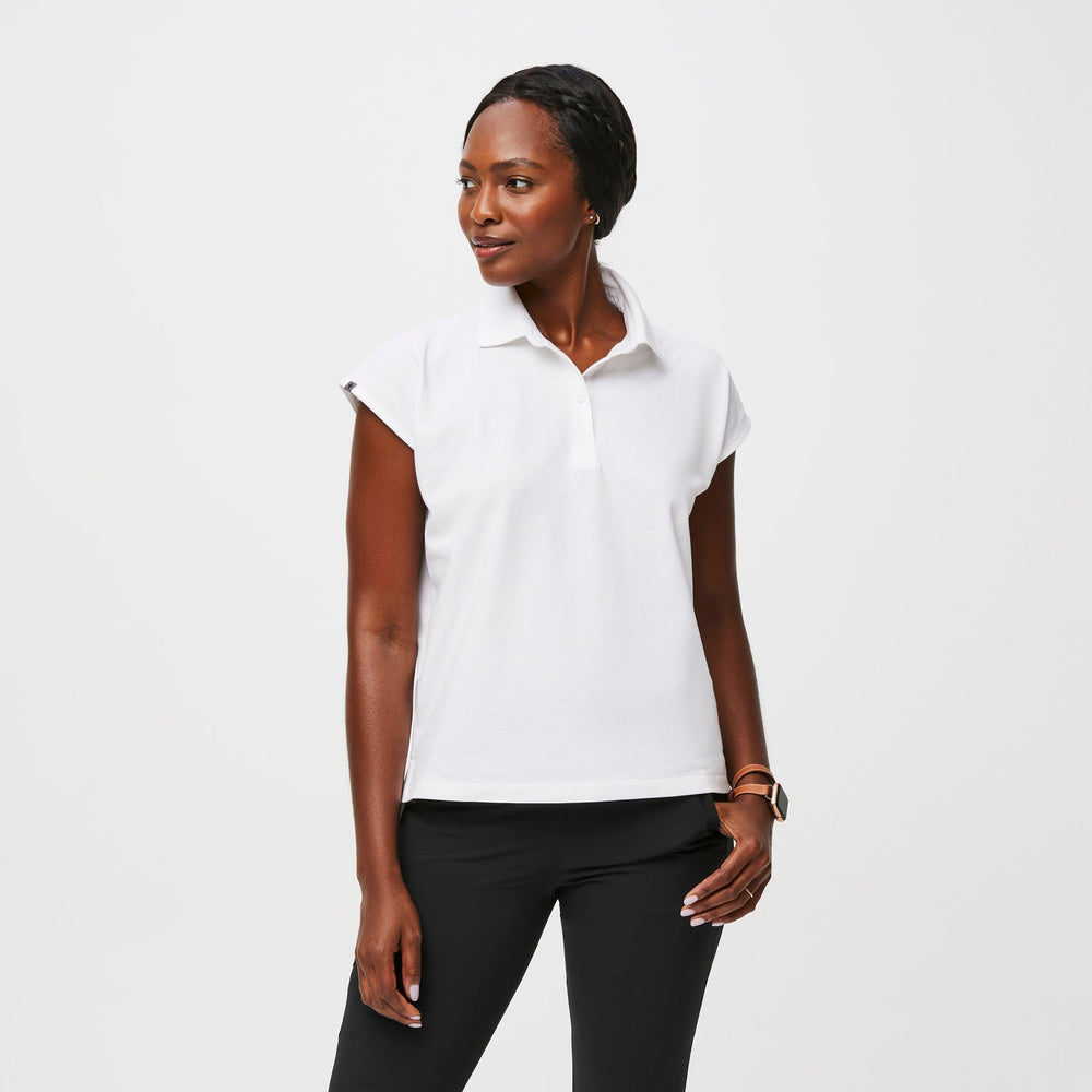 women's White FIGSPRO™ Pique Drop Shoulder Polo