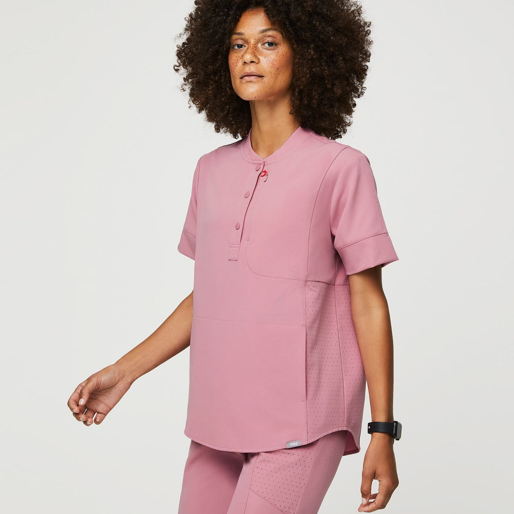 women's Chalk Pink Gidya - Relaxed Henley Scrub Top