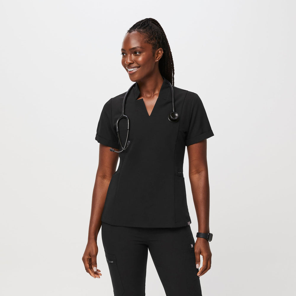 women's Black Inala - Slim Scrub Top