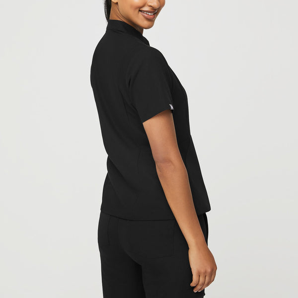 women's Black Insiza - Slim Mandarin Collar Scrub Top