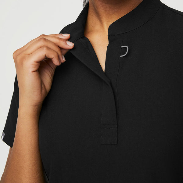 women's Black Insiza - Slim Mandarin Collar Scrub Top